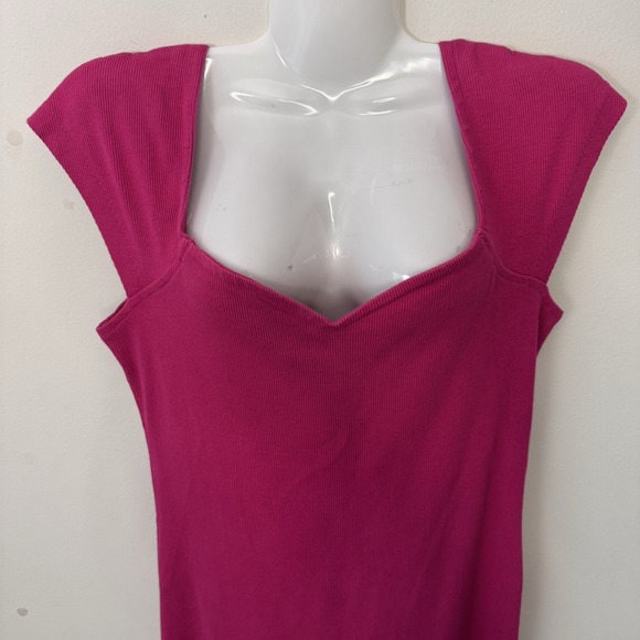 Tenickab The Drop Womens Pink Ribbed Dress Size Medium Barbie Cap Shoulder - Picture 5 of 13